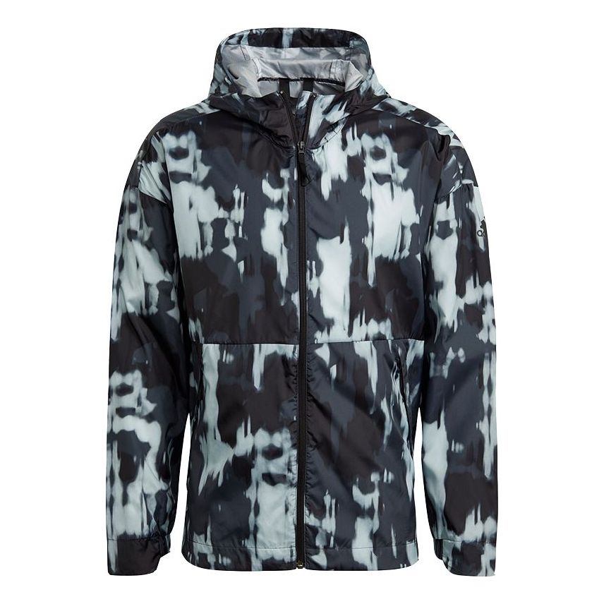 adidas Urban Aop WR Outdoor Sports Windproof Hooded Jacket Black GM4375