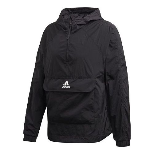 adidas Logo Casual Sports Hooded Jacket Black FI0620