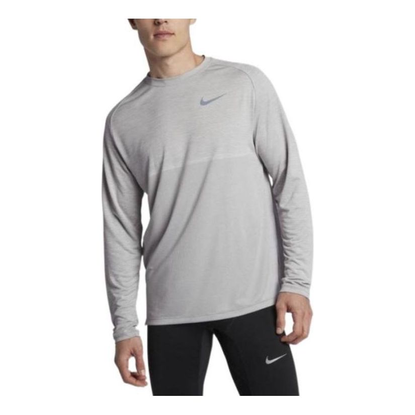 Men's Nike Medalist Dry Chest Embroidered Logo Round Neck Long Sleeves Gray T-Shirt 891425-027