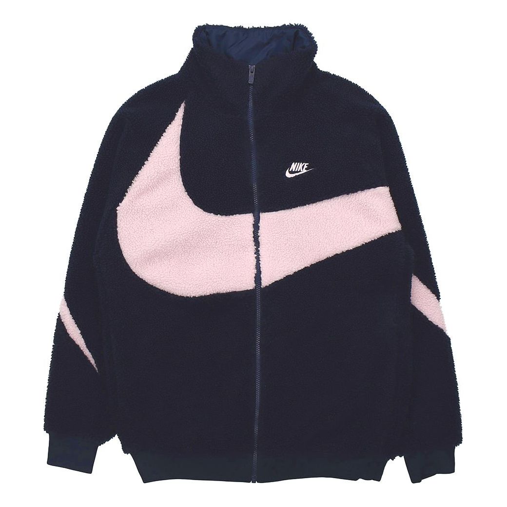 Nike Big Swoosh Large Logo lamb's wool Stay Warm Stand Collar Jacket Obsidian Color DH2474-456