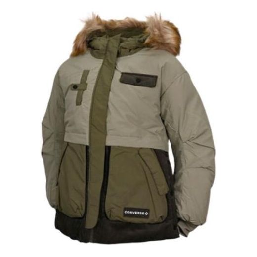 (WMNS) Converse Premium Fashion Mid Down Jacket 'Army Green' 10023726-A02
