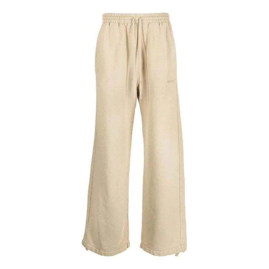 Men's Off-White FW22 Stripe Printing Drawstring Straight-Leg Casual Pants/Trousers Beige OMCH044F22FLE0011717