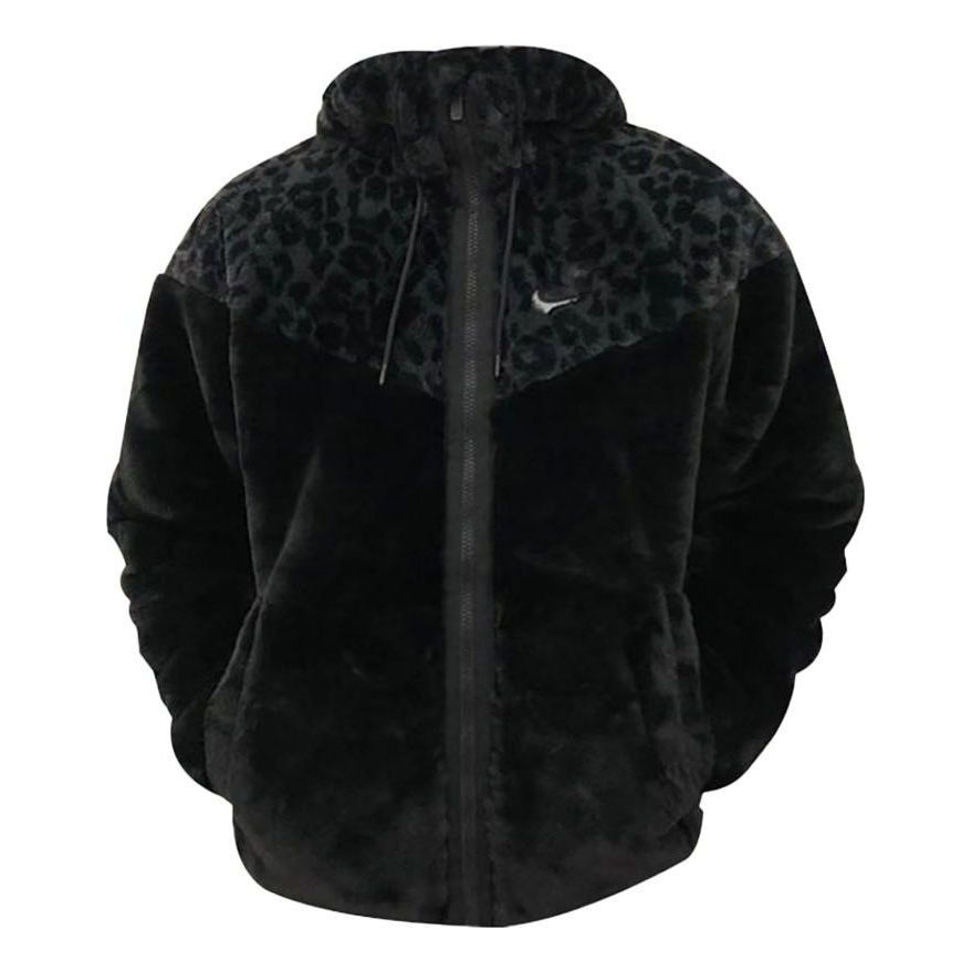 Men's Nike Leopard Print Splicing Brand Logo Printing Zipper Jacket Black DH6683-010