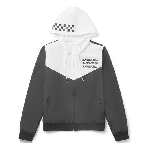 (WMNS) Vans Alphabet Logo Printing Splicing hooded Windproof Jacket Black VN0A47V8BLK