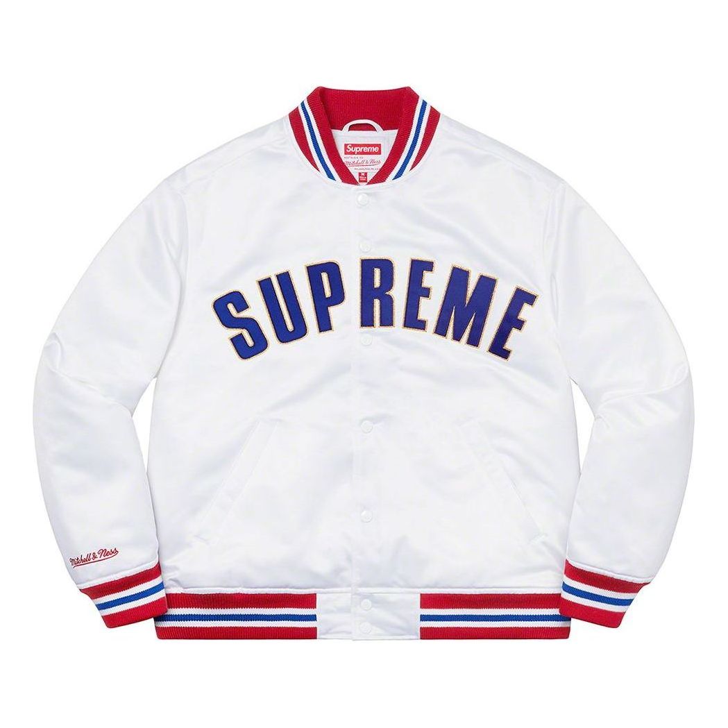 Supreme x Mitchell & Ness Satin Varsity Jacket 'White Blue Red' SUP-SS21-643