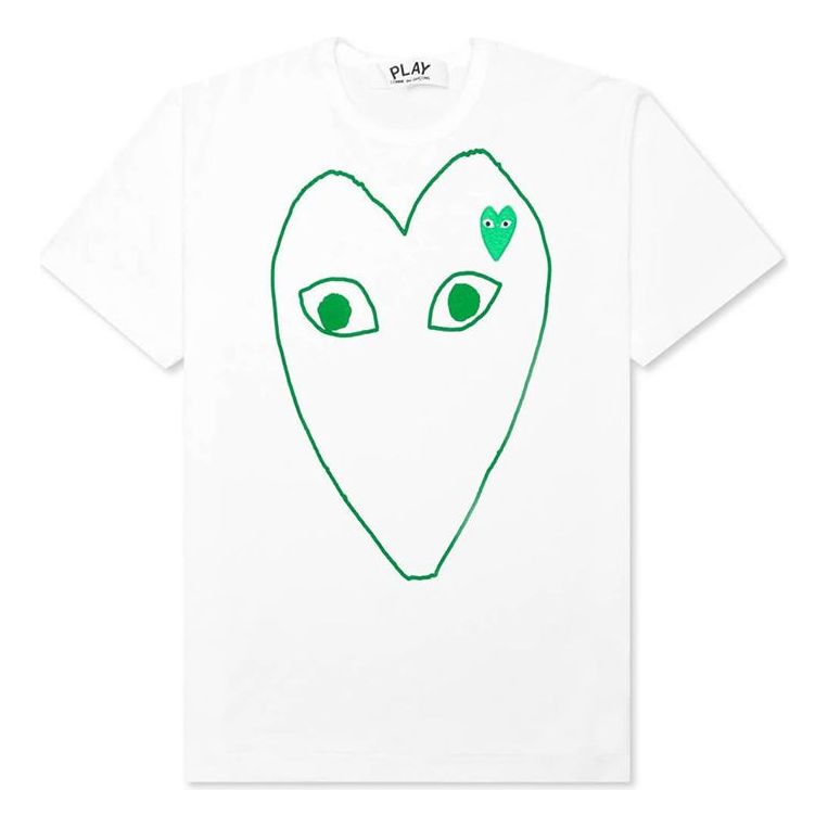 (WMNS) COMME des GARCONS PLAY Outlined Heart Logo Tee 'White Green' AZ-T103-051-1