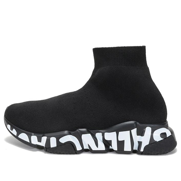 (WMNS) Balenciaga Speed Graffiti Sneakers 'Black Knit White Graffiti Sole Unit' 605942W2DB71006