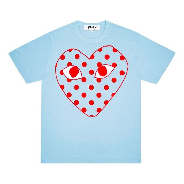 COMME des GARCONS PLAY Kawakubo Rei Red Love Printing Short Sleeve Blue AZ-T276-051-1