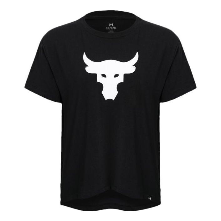 (WMNS) Under Armour Project Rock Brahma Heavyweight T-shirt 'Black White' 1378973-001