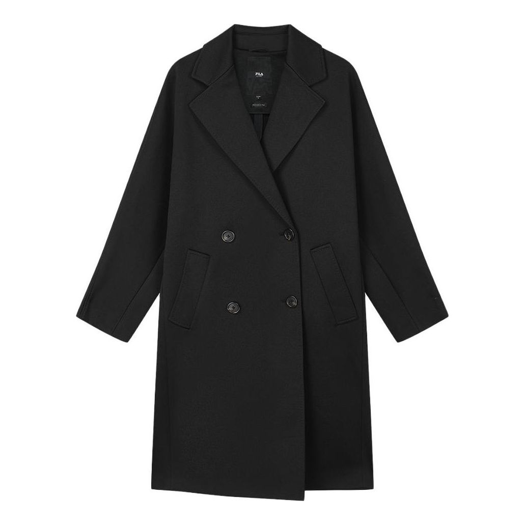 (WMNS) FILA Milano Solid Color Mid-Length Knitted Coat 'Black' F11W335505F-BK