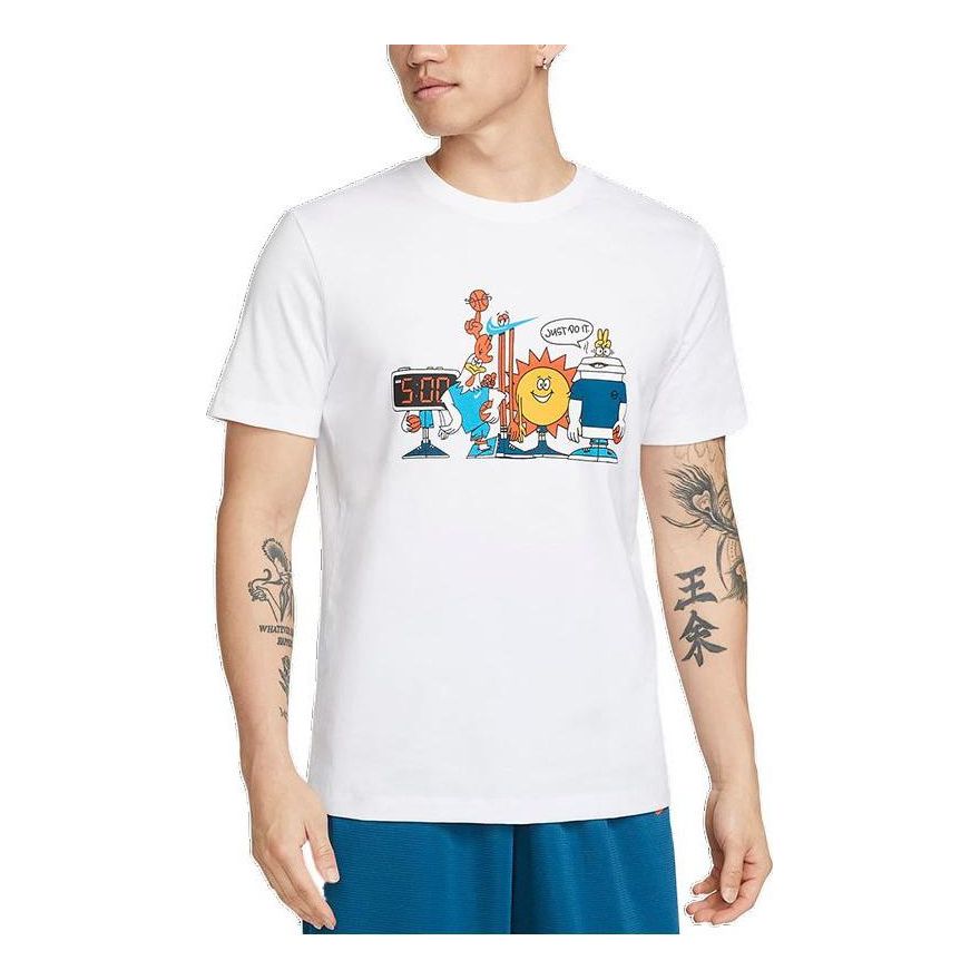 Men's Nike Cartoon Printing Cozy Round Neck Casual Short Sleeve White T-Shirt DN3004-100