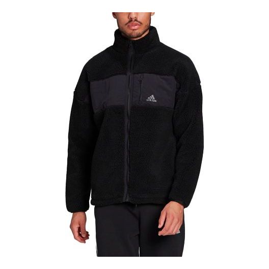 adidas Contrast Color Stitching Sports Stand Collar Logo Jacket Black HI1184