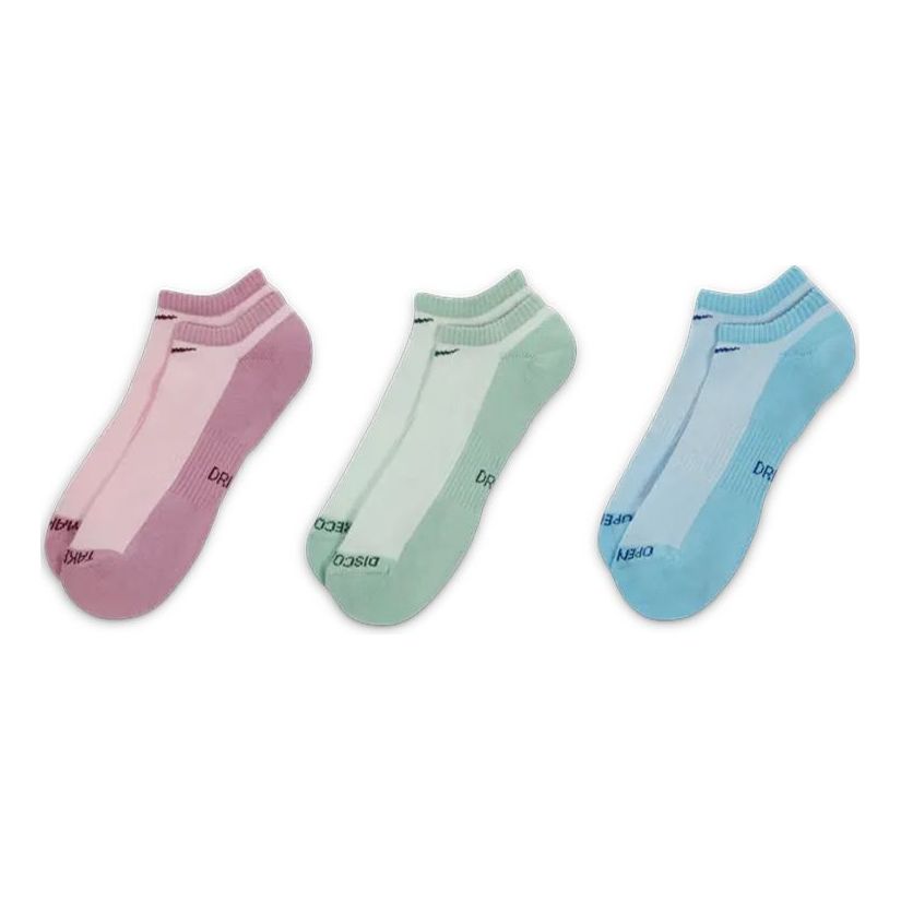 Nike Everyday Lightweight Alphabet Knit Colorblock Sports Socks Unisex 3 Pairs Pink / Green / Blue DQ7711-902