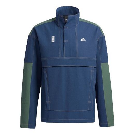 adidas Wj Anorak Colorblock Casual Sports Stand Collar Half Zipper Jacket Navy Blue GP0902