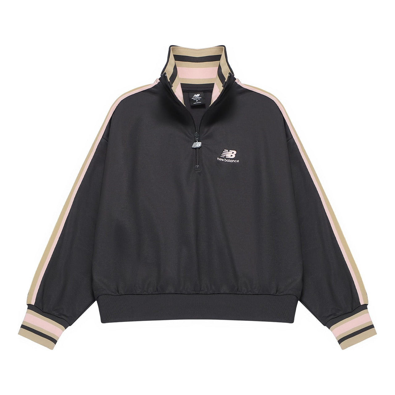 (WMNS) New Balance Half Zip Sweatshirt 'Black Beige' AWT23561-PHM