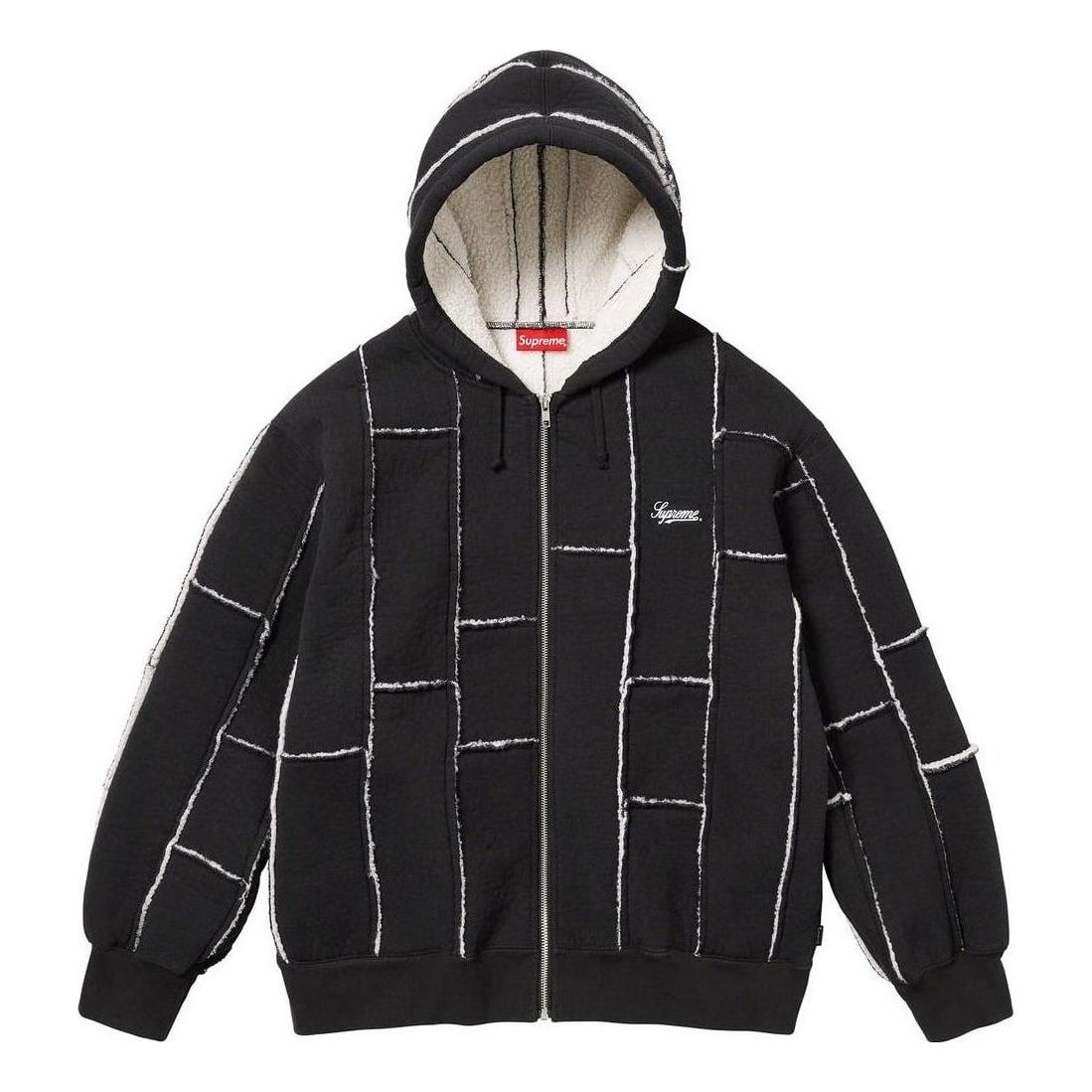 Supreme Faux Shearling Zip Up Hooded Sweatshirt 'Black White' SUP-FW23-218