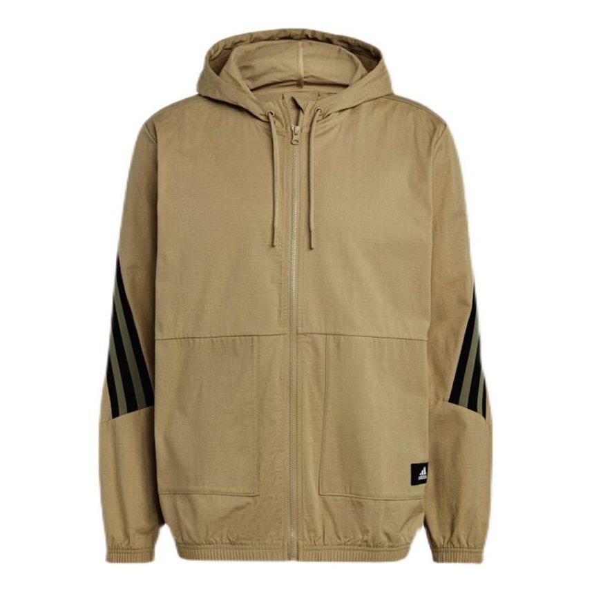adidas hooded Windproof Athleisure Casual Sports Jacket Khaki H21536