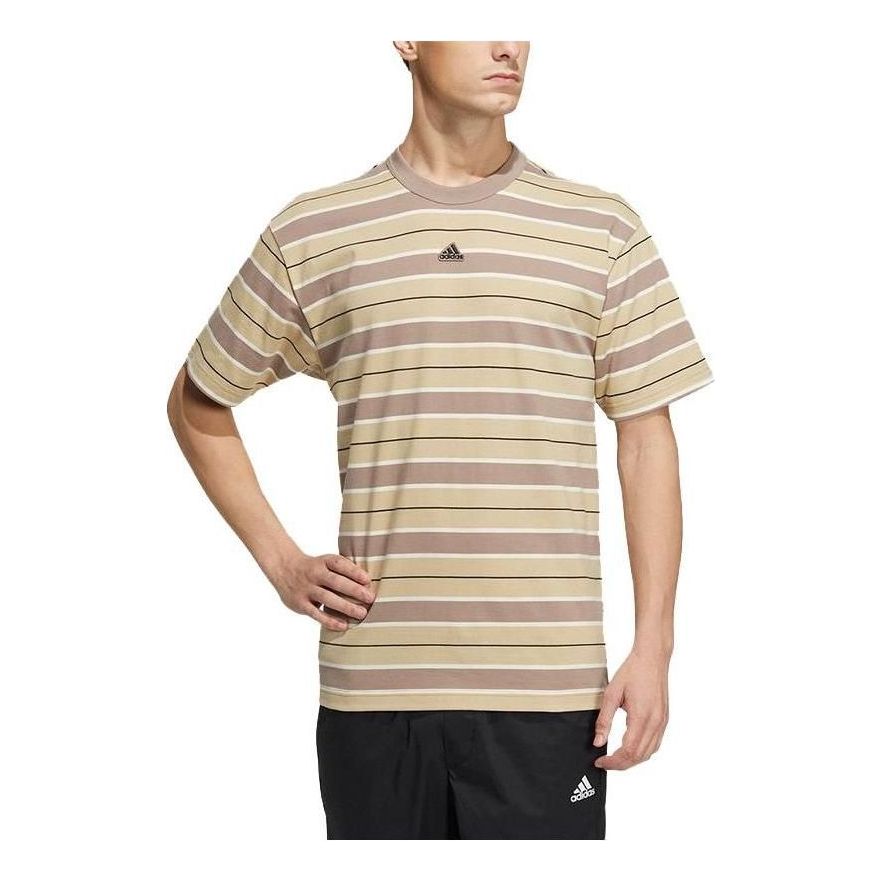 adidas Striped Logo Print Casual T-Shirt 'Tan' HS4383