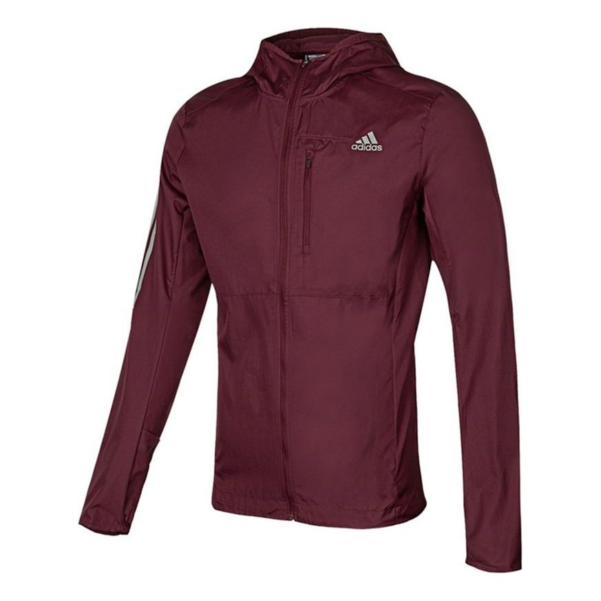 adidas Own The Run Jkt Sports Woven Hooded Jacket Red H34516