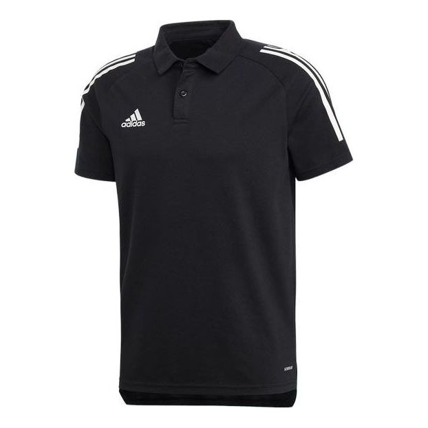 adidas Logo Embroidered Stripe Sports Short Sleeve Black Polo Shirt ED9249