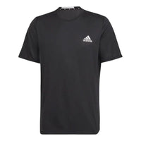 Men's adidas Solid Color Loose Sports Gym Short Sleeve Black T-Shirt HF7214