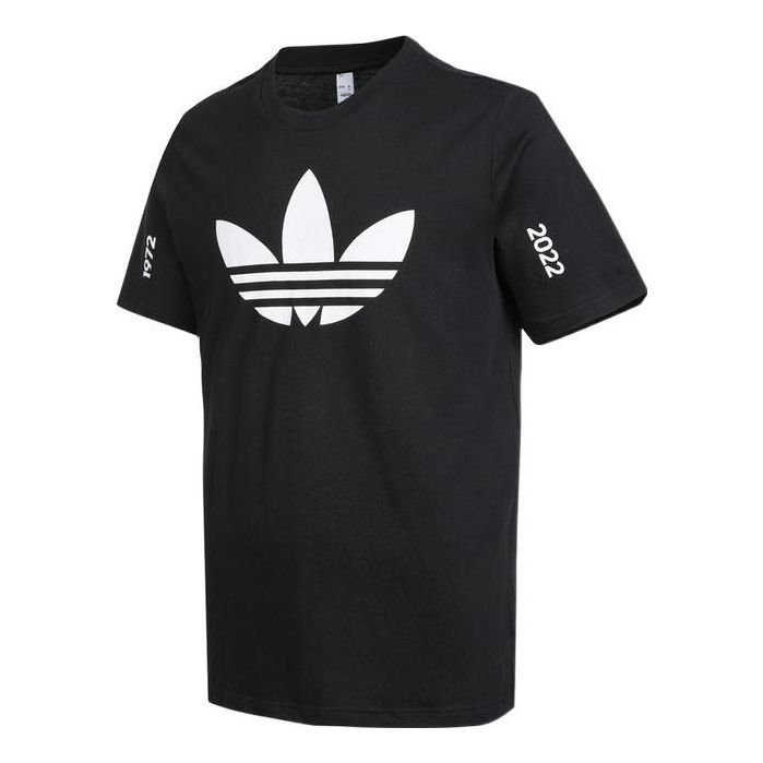 Men's adidas originals Trefoil C Tee1 Large Logo Round Neck Casual Short Sleeve Black T-Shirt HC7166