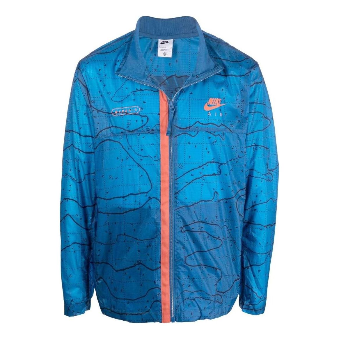 Men's Nike Printing Logo Stripe Zipper Stand Collar Jacket Blue DN2112-407