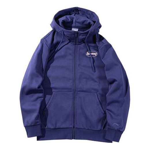 Li-Ning Sports Fashion Series Logo Printing Fleece Lined Stay Warm Zipper Jacket 'Blue' AWDPD23-16