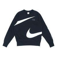 Men's Nike Swoosh Ft Crew Large Logo Printing Knit Round Neck Pullover Autumn Black DD6097-010