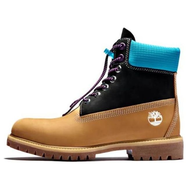 Timberland Premium 6 Inch Wide Fit Waterproof Boots 'Wheat Nubuck with Black and Blue Collar' A2N93W
