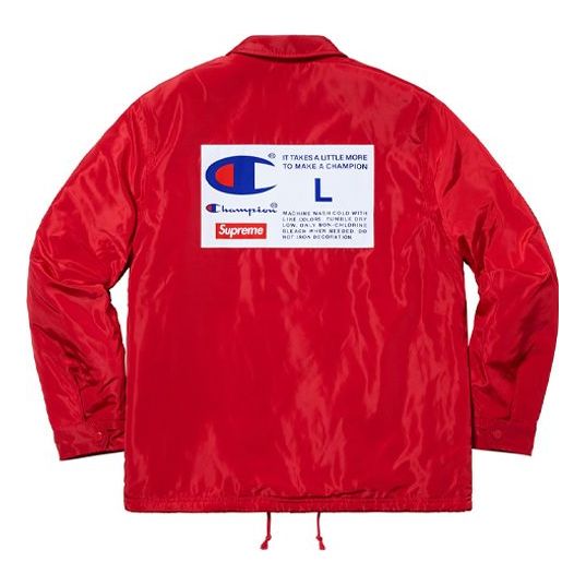 Supreme FW18 x Champion Label Coaches Jacket Red SUP-FW18-370