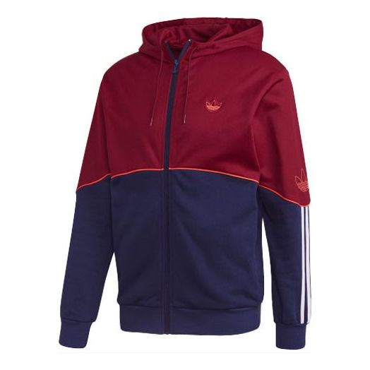 Men's adidas originals Logo Colorblock Sports Hooded Jacket Dark Purple Red FM3870