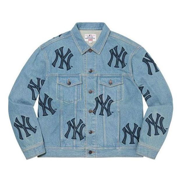 Supreme x New York Yankees Denim Trucker Jacket 'Teal Black' SUP-FW21-148