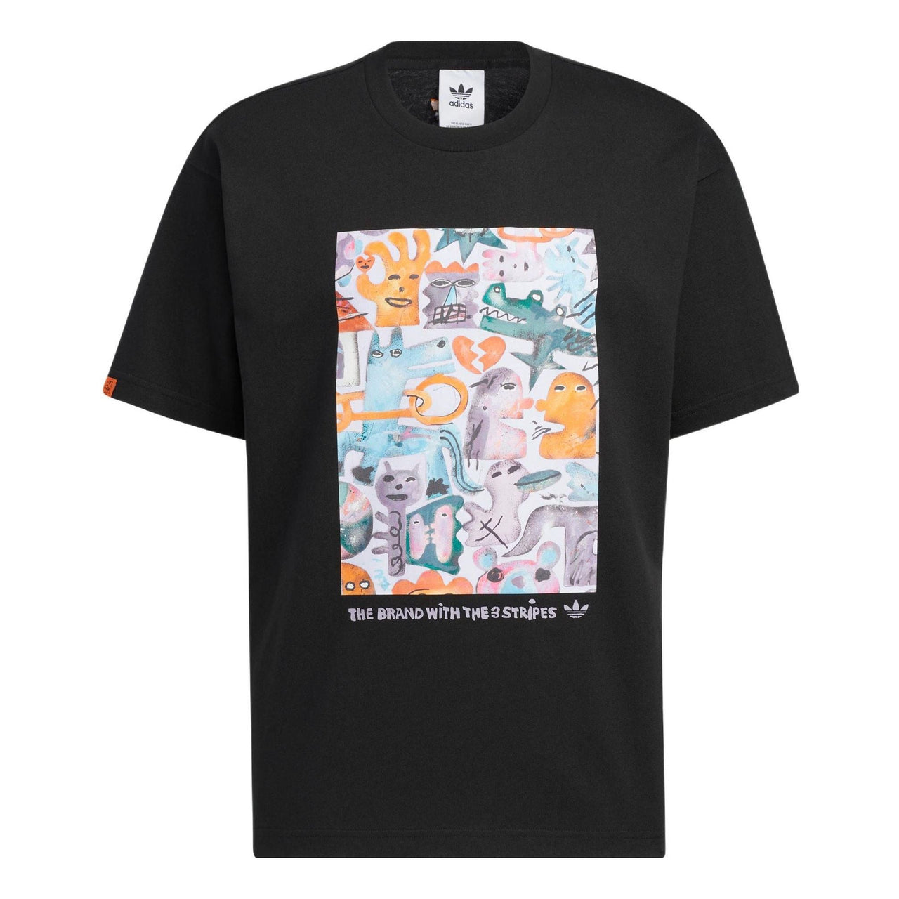 Men's adidas originals SS22 Cartoon Printing Sports Round Neck Pullover Short Sleeve Black T-Shirt HR6453