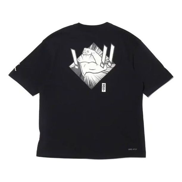 Men's Jordan Dri-FIT Zion Basketball Sports Printing Knit Round Neck Short Sleeve Black T-Shirt DH0593-010