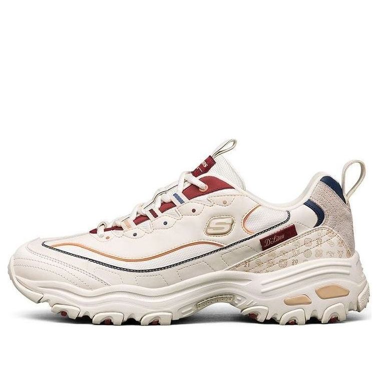 Skechers D lites Low-Top Running Shoes Beige/Red 666169-WHT