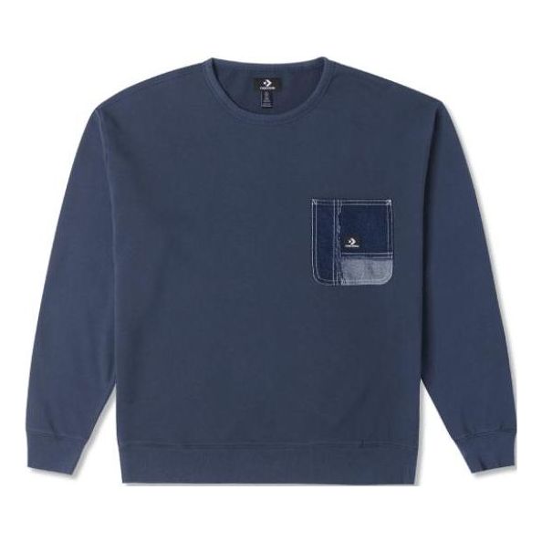 Converse Denim Patchwork Crew Sweatshirt 'Navy' 10025519-A02