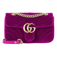 (WMNS) Gucci GG Marmont Gold Logo Velvet Chain Shoulder Messenger Bag Small Purple Red Classic 443497-K4D2T-5671