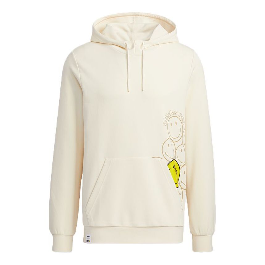 Men's adidas neo x SMILEY Crossover U Csmly Sw Smiling Face Printing Pullover Sports Creamy White HE7956