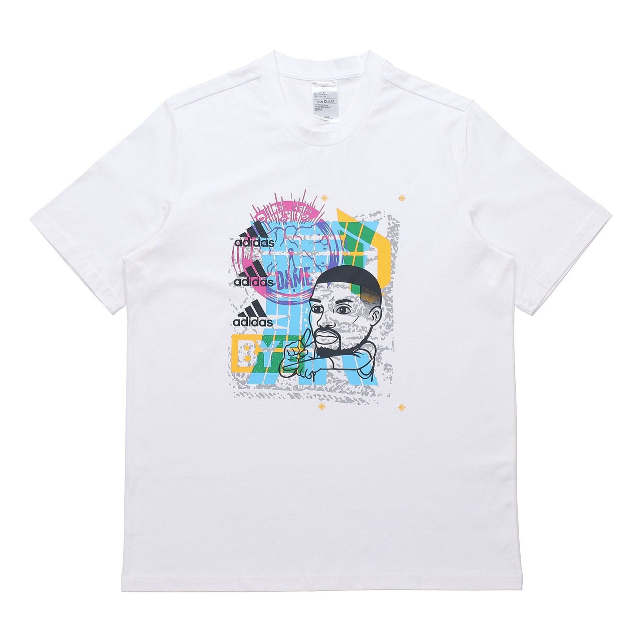 adidas Dame Avatar Bye Lillard Basketball Sports Printing Loose Round Neck Short Sleeve White GP3434