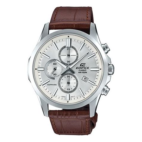 CASIO Edifice Series Men'ses Silver/Brown Sapphire Crystal Mens White Analog EFB-660L-7AVUPR