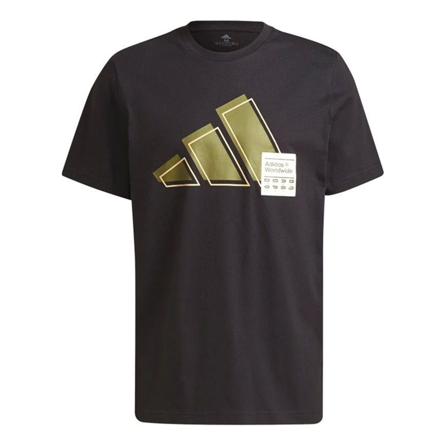 adidas 3bar Logo Tee Logo Printing Sports Round Neck Short Sleeve Black GU3643
