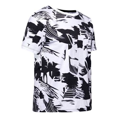 (WMNS) Under Armour Logo Live Training Sports Printing Short Sleeve Black White Printing 1355708-003