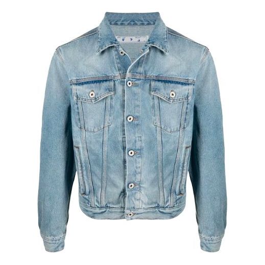 Off-White Men's SS21 Logo Jeans Jacket Oversize Blue OMYE054S21DEN0054401
