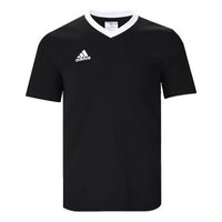Men's adidas Contrasting Colors Collar Logo Casual Sports Short Sleeve Black T-Shirt HE1573