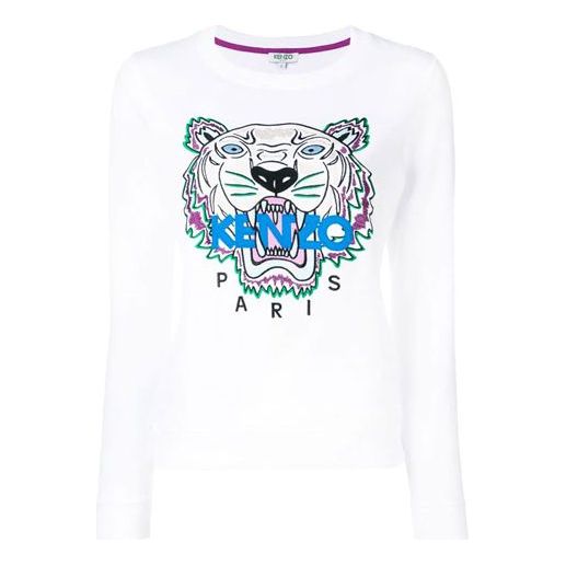(WMNS) KENZO Tiger Head Embroidered Cotton Pullover Hoodie White F952SW7054XA-01