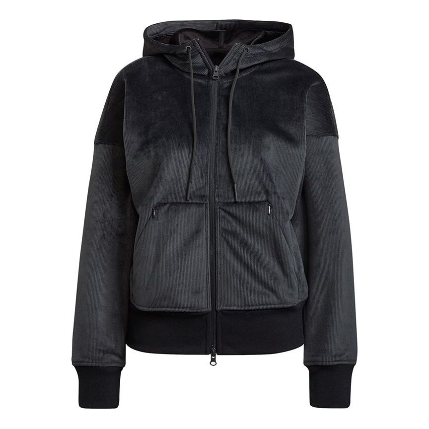 (WMNS) adidas W Fi Pr Cord Hd Corduroy Solid Color Sports Hooded Jacket Black H15955