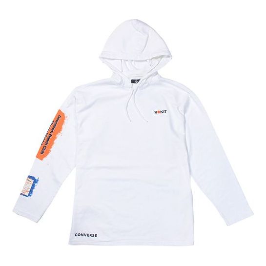Men's Converse x Rokit Crossover Back Large Printing Logo hooded Long Sleeves White 10020773-A01