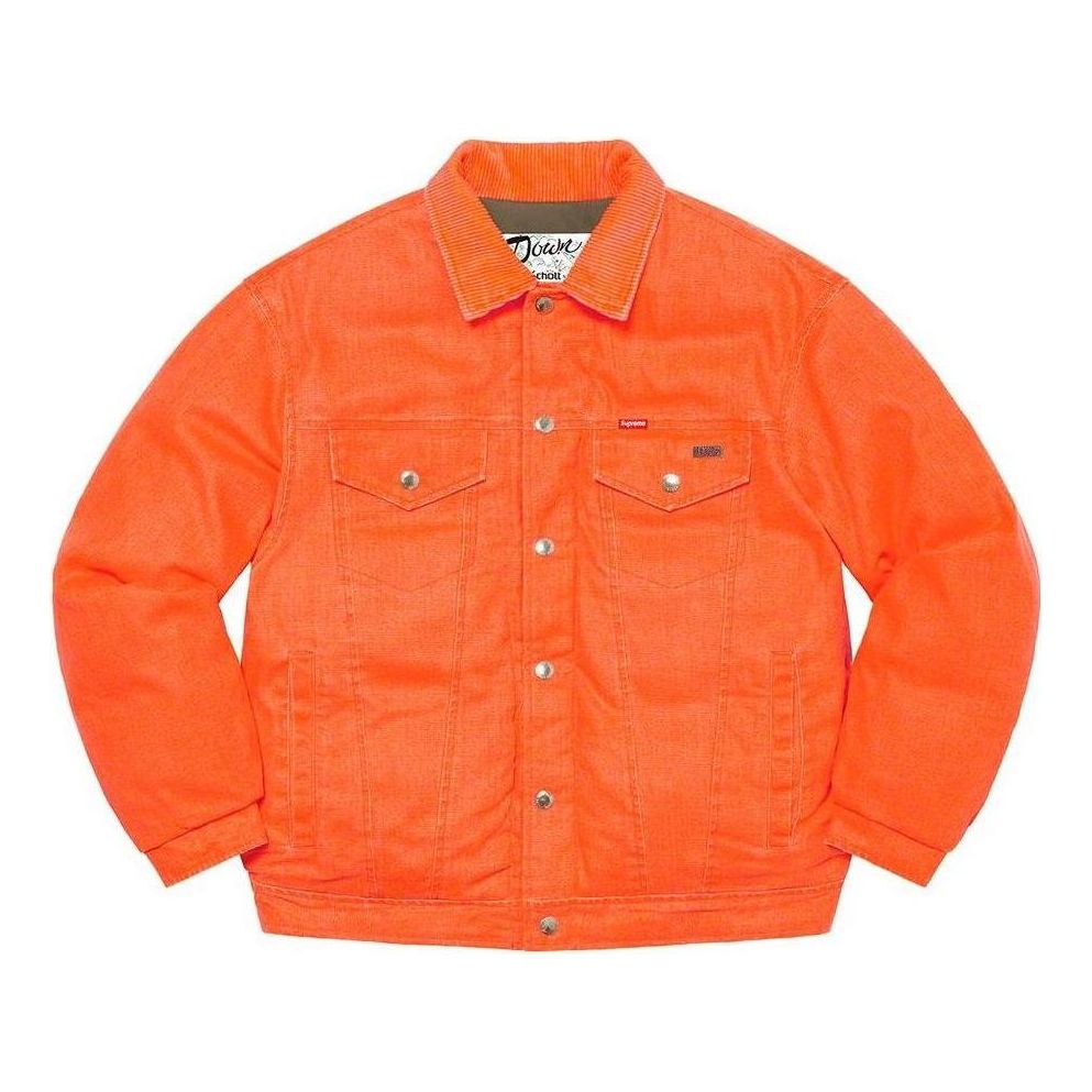 Supreme x Schott Canvas Down Trucker Jacket 'Orange Olive Green' SUP-FW22-787