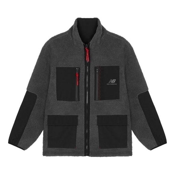 New Balance Men's New Balance Contrasting Colors Pocket Reversible Stand Collar Lamb's Wool Jacket Black AMJ21349-BK